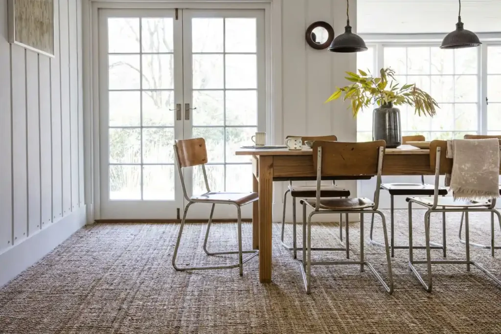 jute rug under dining table