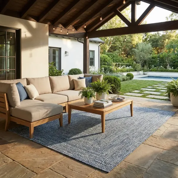 Blue-outdoor-jute-rug-on-patio