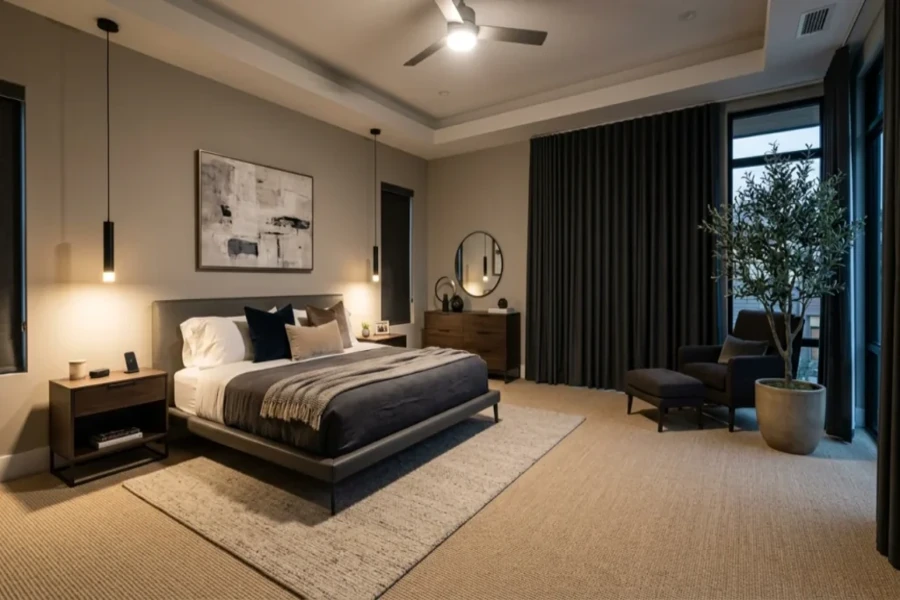 Luxury sisal carpet in modern bedroom