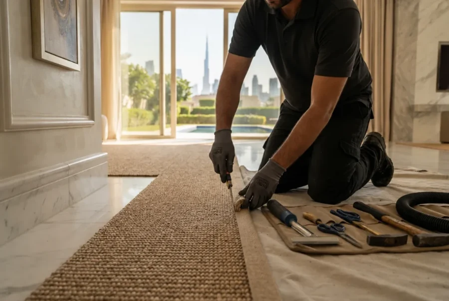 Professional sisal carpet installation in Dubai
